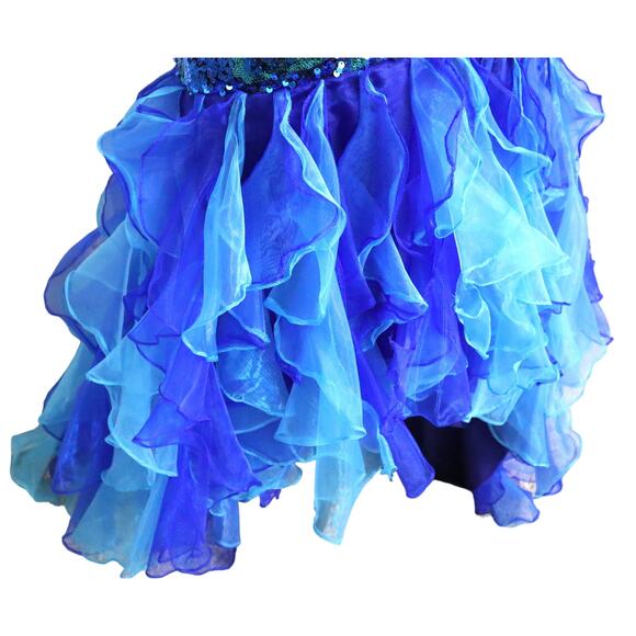 Vienna Blue Strapless Dress Sequin Chiffon Tiered Ruffled Bottom Hi Low Gown 6 - Picture 3 of 14